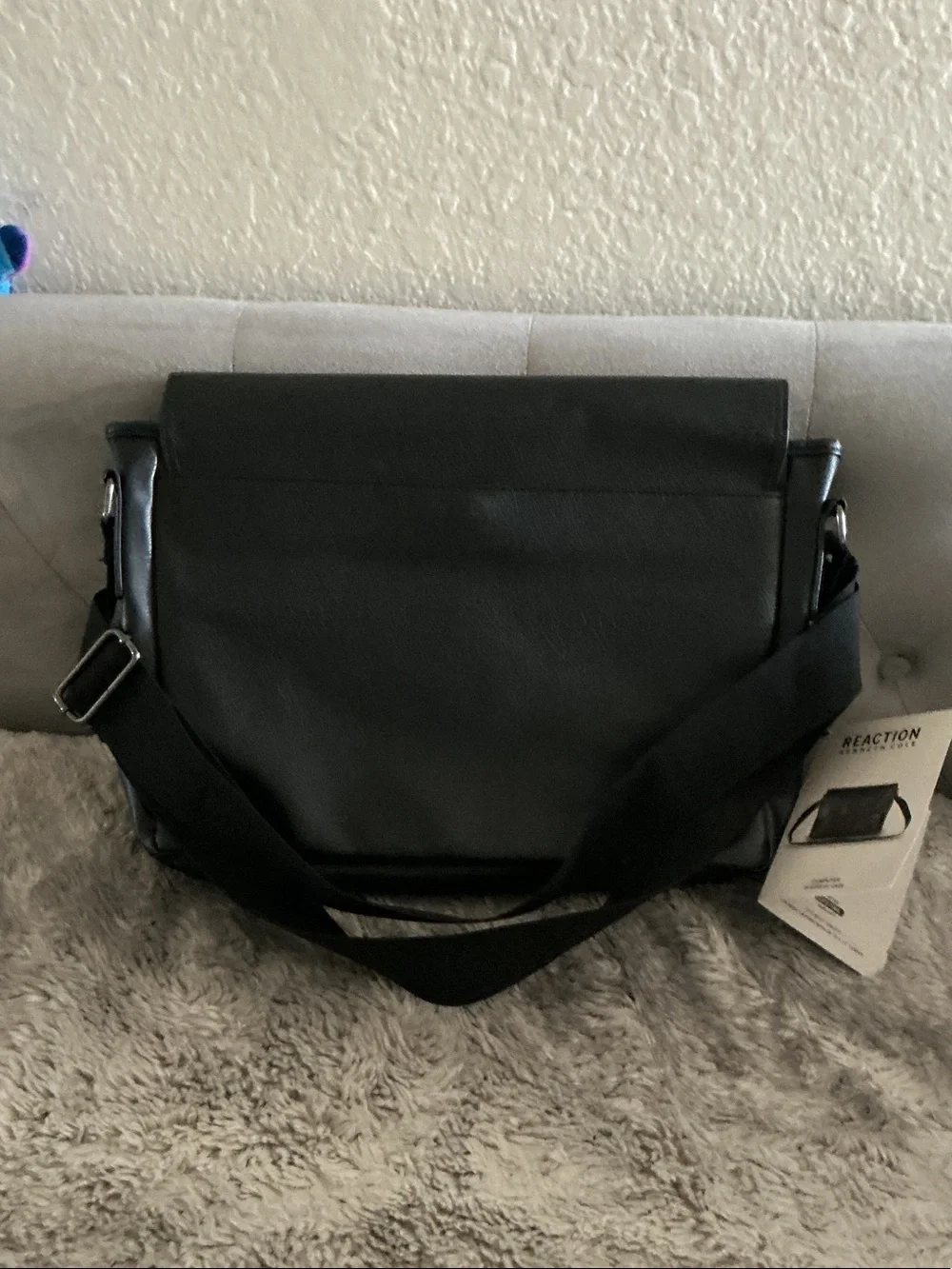 Kenneth Cole Black Leather Bag for laptop with Buckle Detail